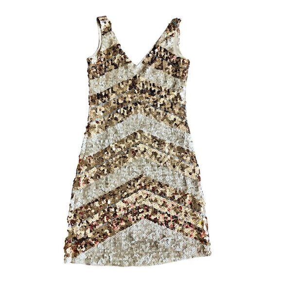 Belle G Jolene Gold Sequin Short V Neck Golden Dress - Picture 4 of 8